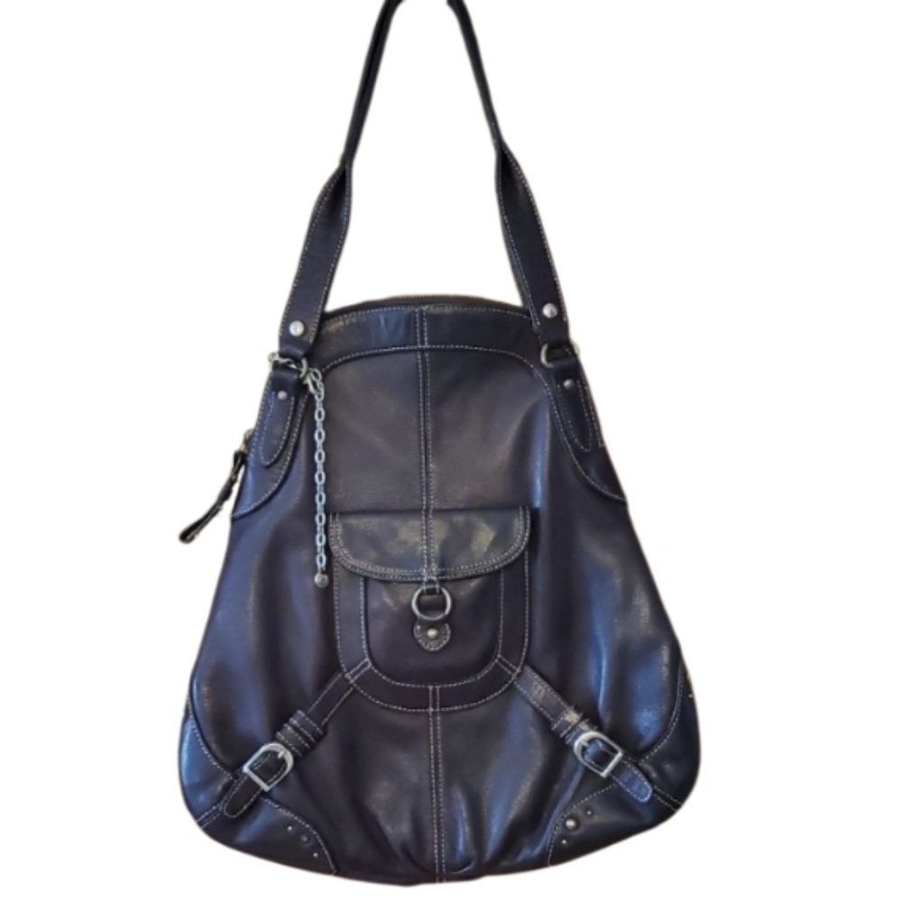 Hayden Harnett Dark Brown Vegan Leather Hobo‎ Bag With Buckles